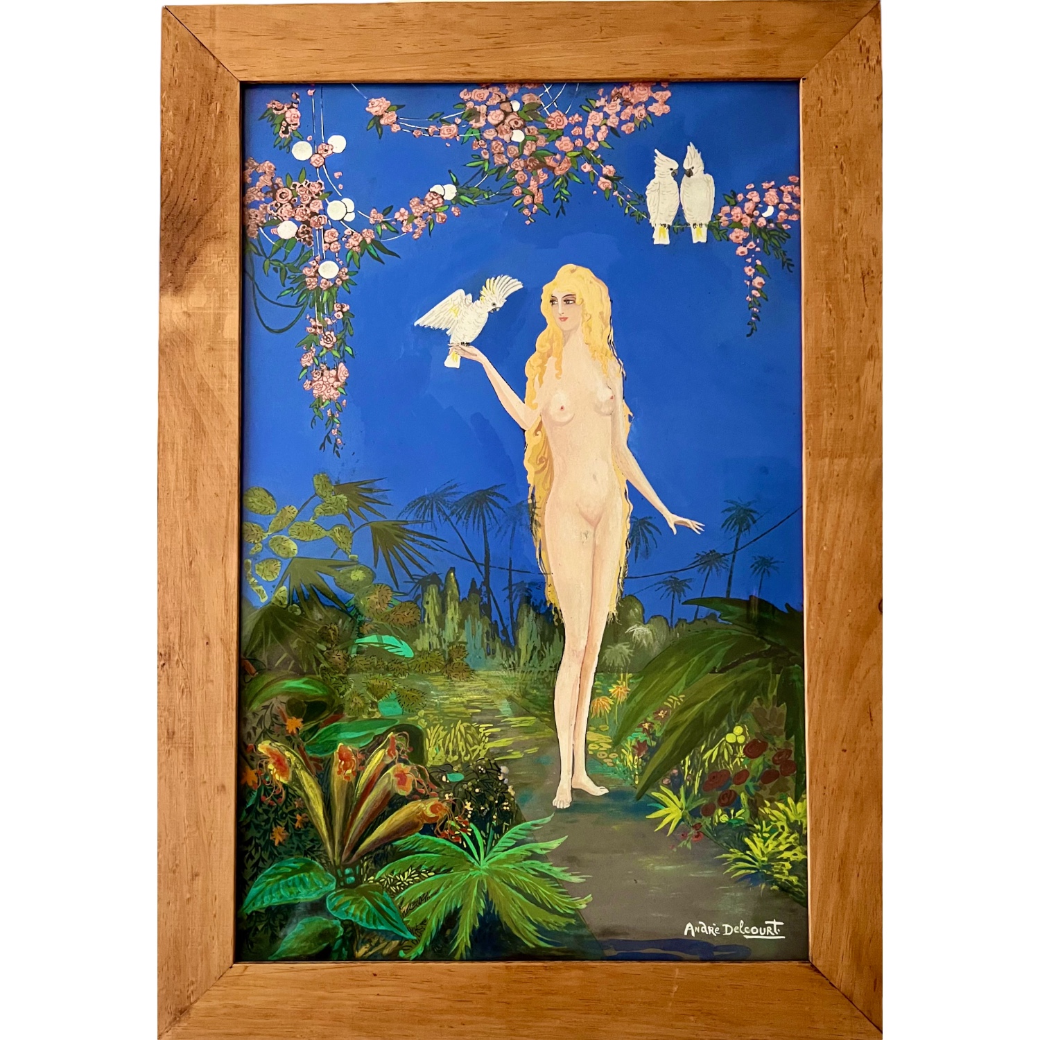 André Delcourt Art Deco gouache nude in landscape 1 1