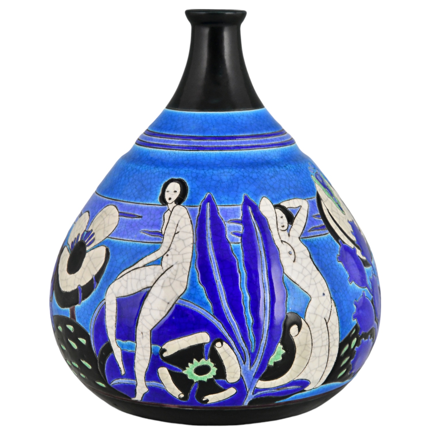 Longwy Primavera Art Deco vase nudes baigneuses - 1-Deconamic