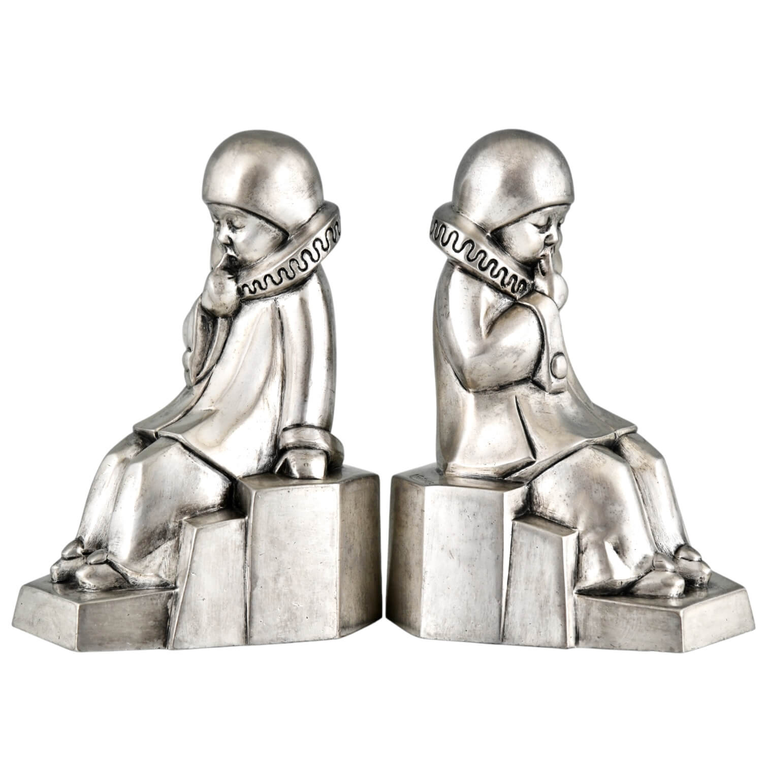 Art Deco bronze pierrot bookends Fontinelle - 2-Deconamic