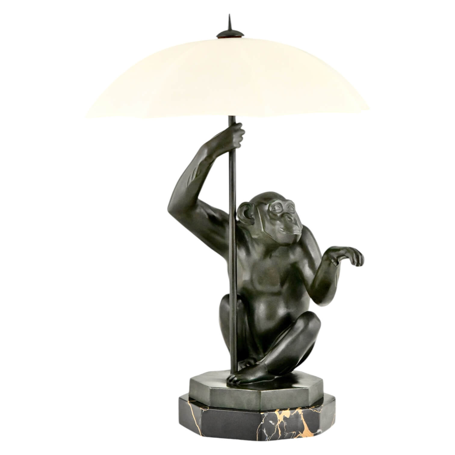 Pluie Art Deco lamp with monkey Max Le Verrier Deconamic