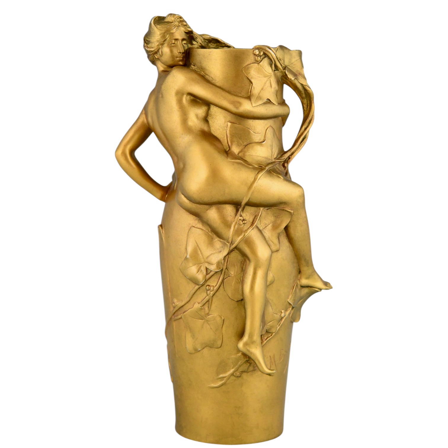 Maurice Bouval Art Nouveau bronze vase with nude- 1-Deconamic